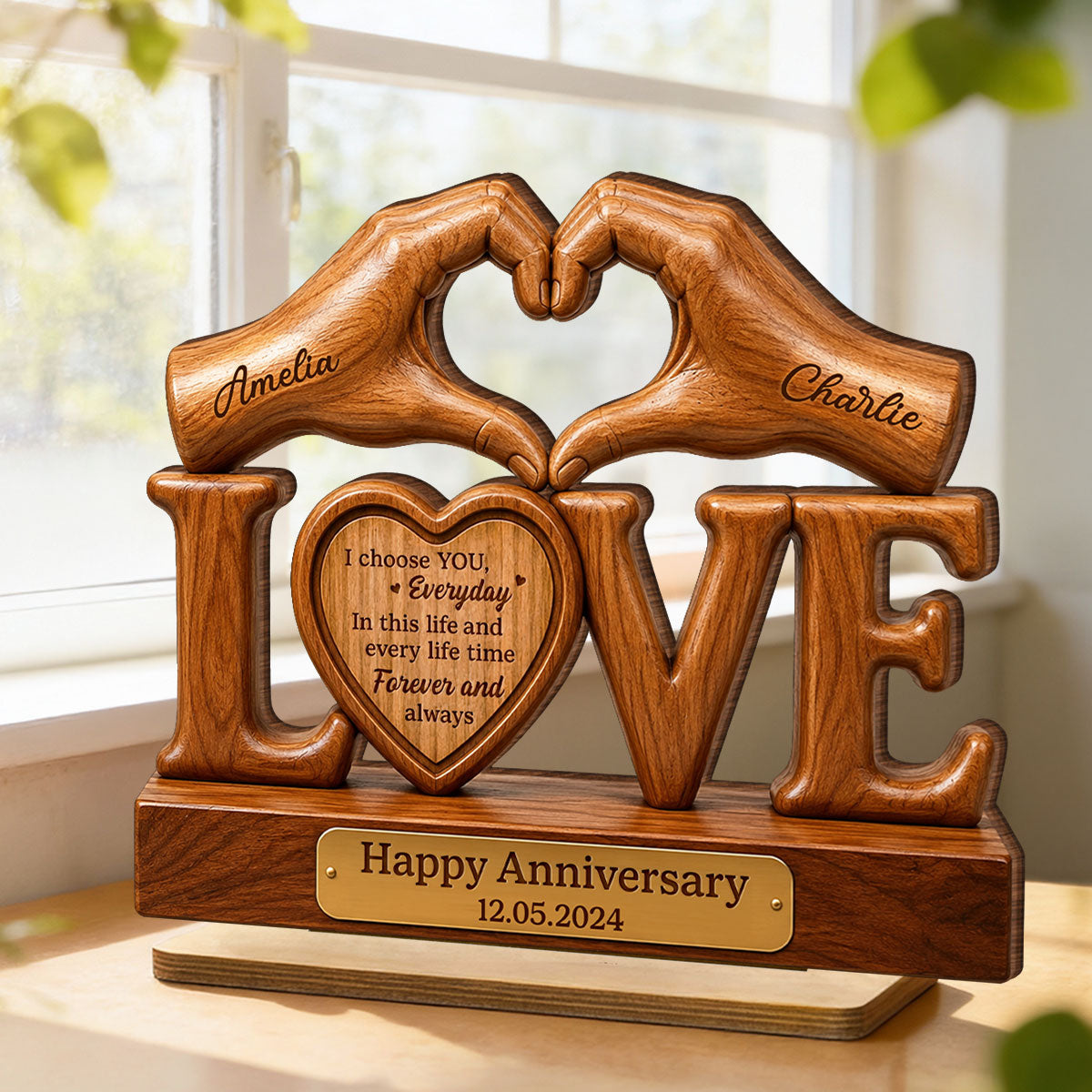I Choose You Everyday Couple - Personalized 2-Layered Wooden Plaque - Heartfelt Anniversary Gift for Him, for Her