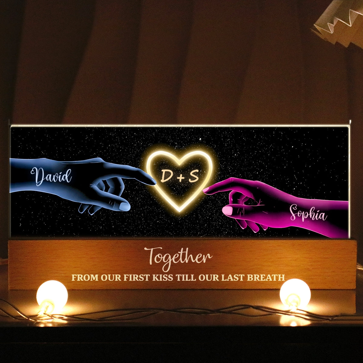 Couple Hands Neon Art - Personalized Acrylic Block LED Night Light - Heartfelt Valentine's Day Gift for Her, for Him