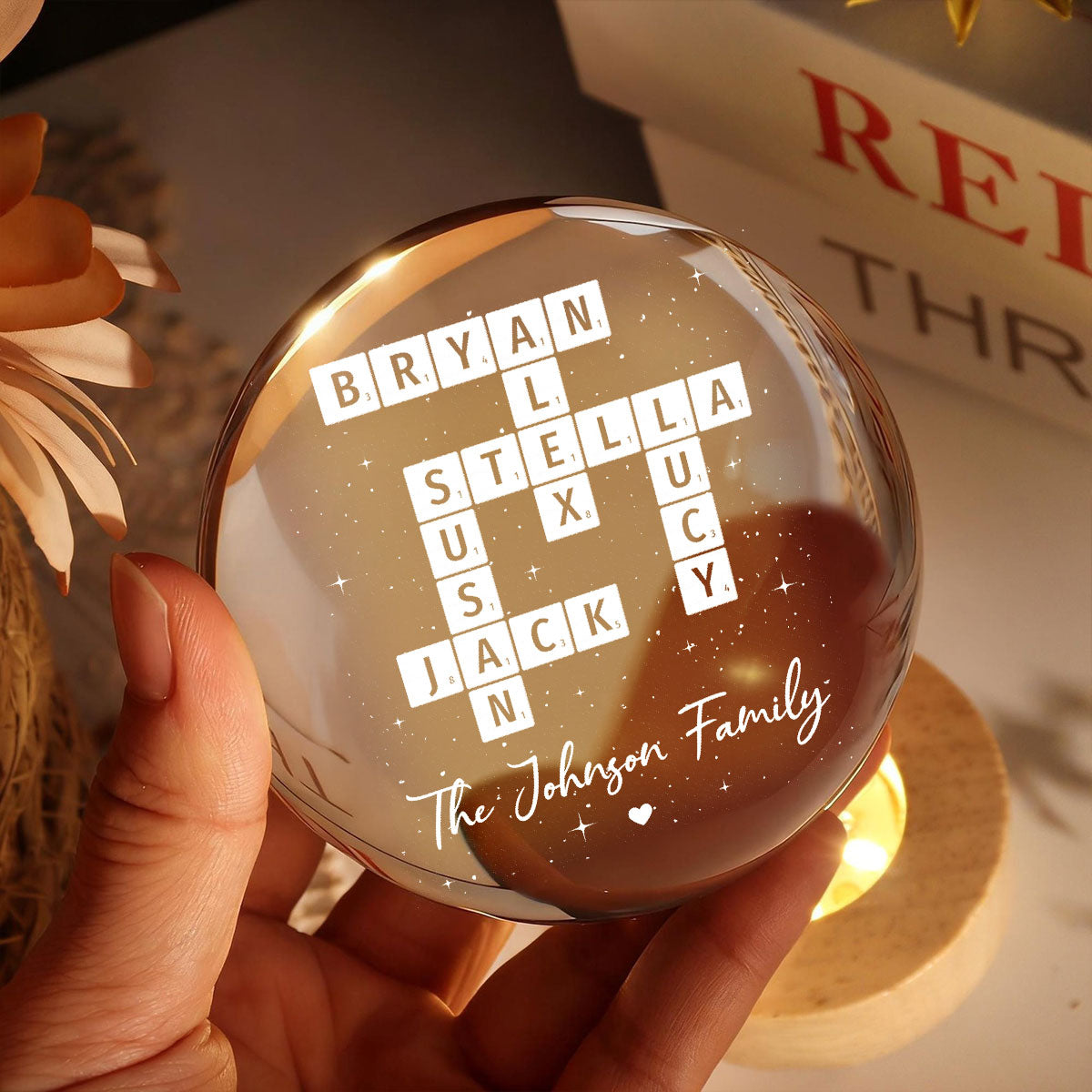The Family Puzzle Crossword Art Home Decor - Personalized Crystal Ball LED Night Light