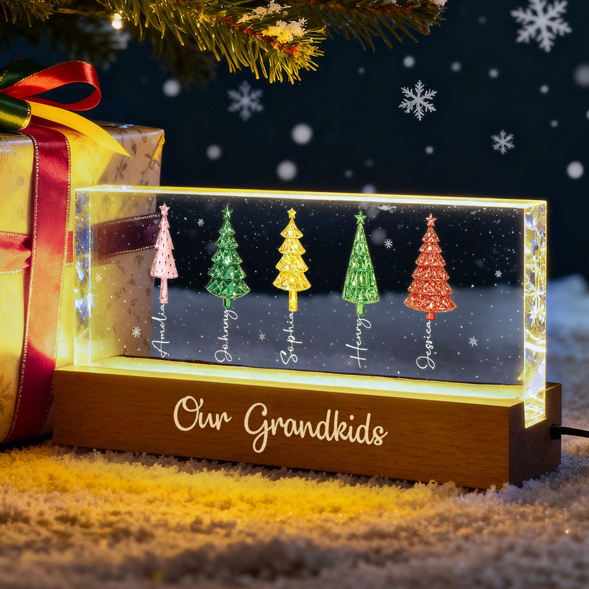 My Grandkids 3D Crystal Effect Christmas Tree - Personalized Acrylic Block Plaque LED Night Light - Christmas Gift for Grandma