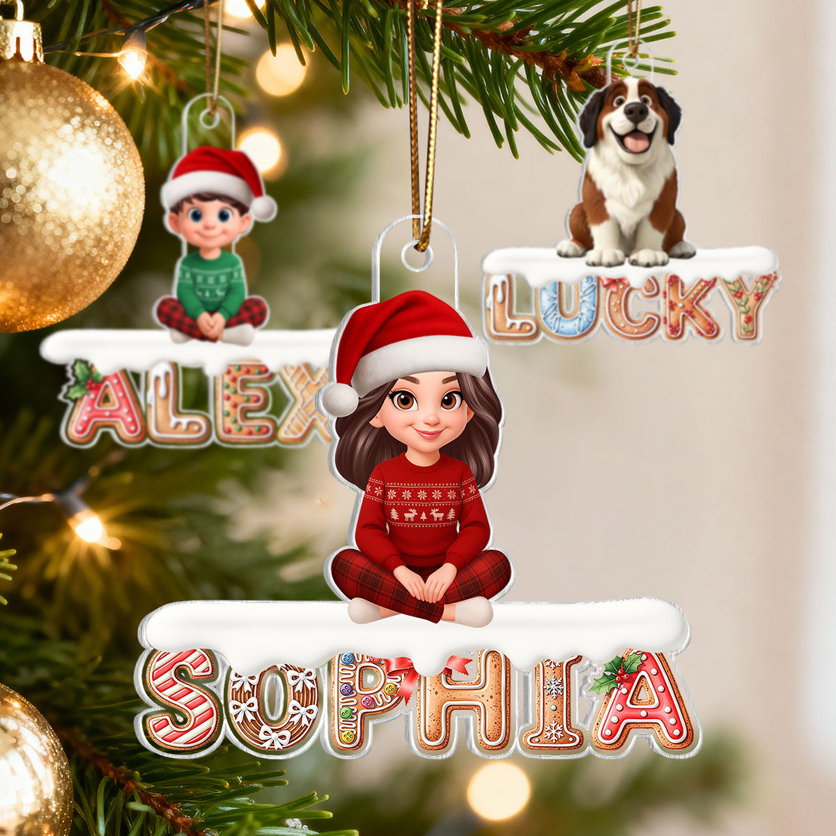 3D Effect Gingerbread Family Member Name - Personalized Acrylic Ornament - Gift For Family