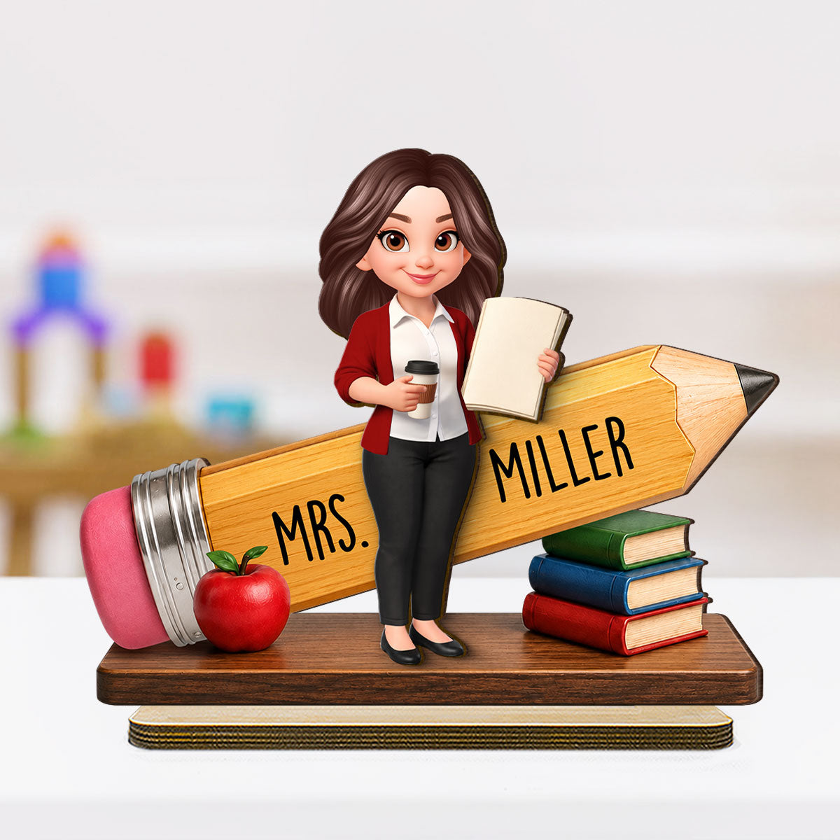 Trending Teacher Pencil - Personalized 2-Layered Wooden Plaque - Back To School Gift For Teacher, Office Decor