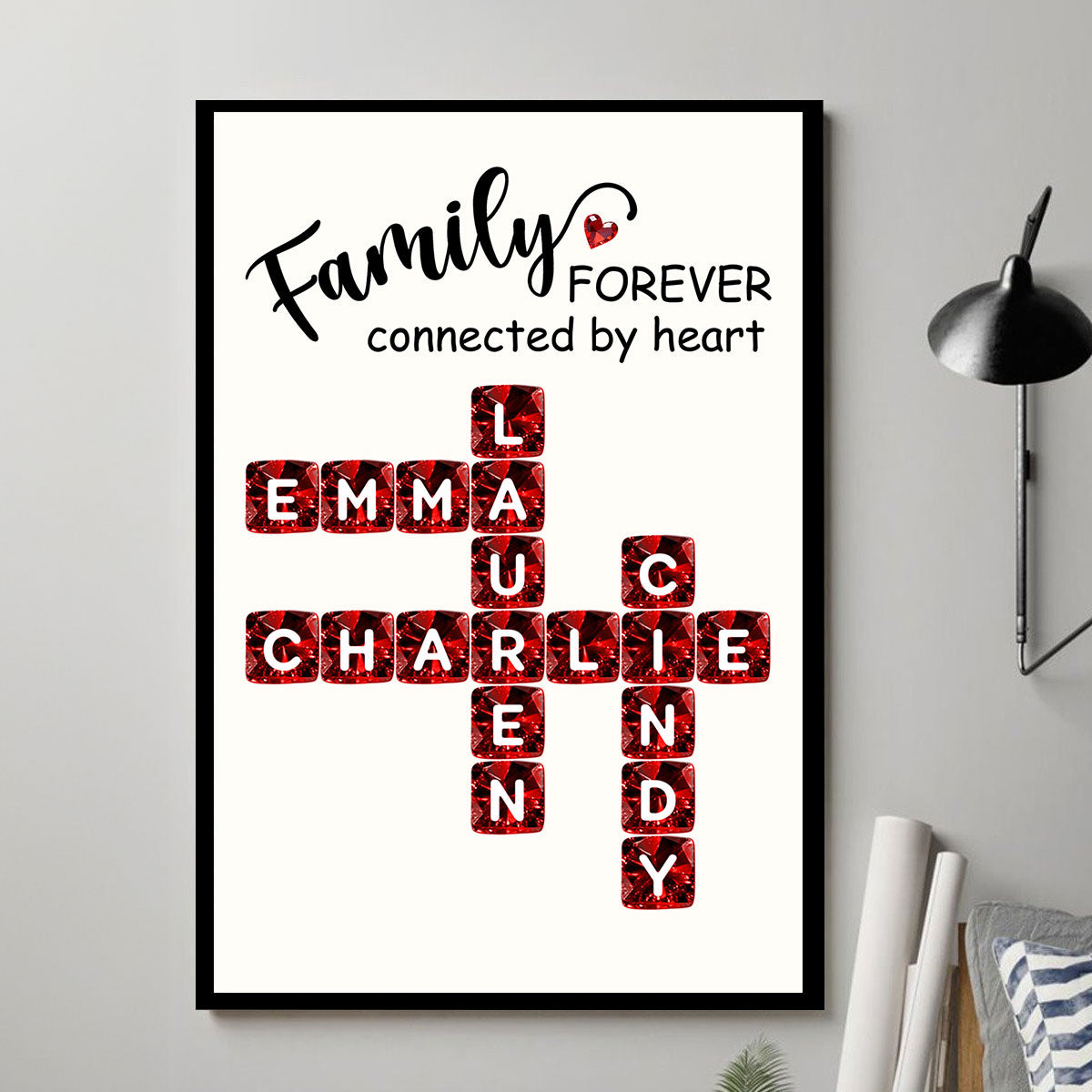 Family Forever Connected by Heart 3D Crystal Crossword - Personalized Poster - Sentimental Gift for for Loved Ones