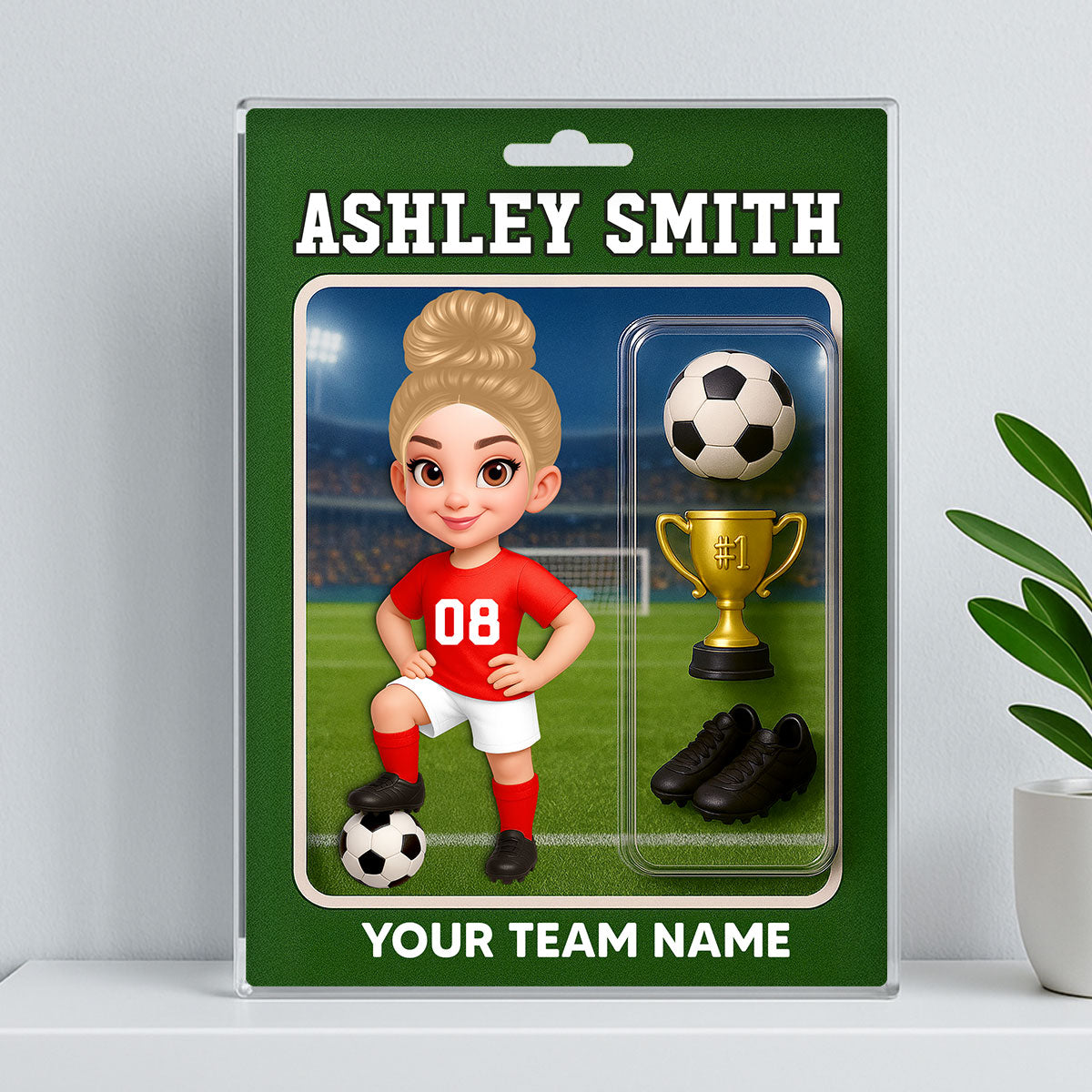 3D Effect Soccer Players Custom Figure Style - Personalized Acrylic Block Plaque - Christmas Gift For Soccer Players