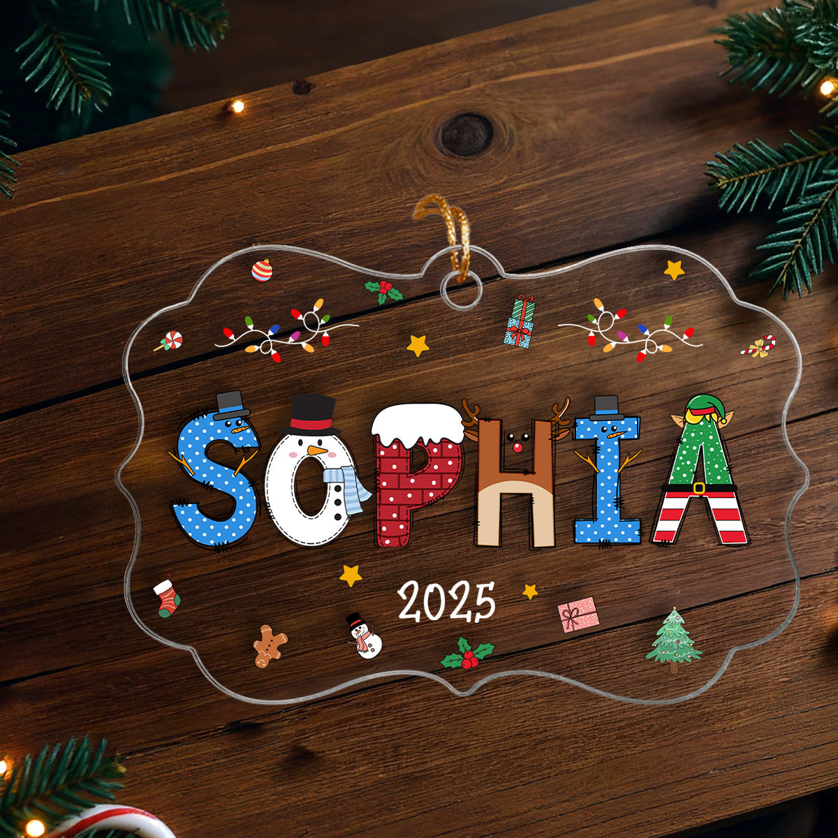 Christmas Theme Kid Name Christmas - Personalized Acrylic Ornament - Gift For Grandchildren, Boy, Girl