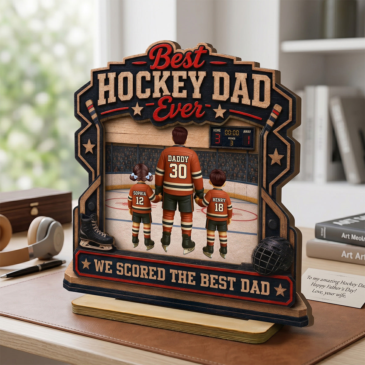 We Scored The Best Dad Hockey Dad & Kids - Personalized 2-Layered Wooden Plaque -  Gift For Hockey Dad