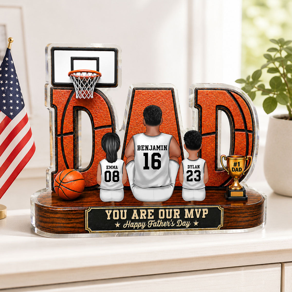 Basketball Dad Legend Daddy's Dream Team 2D Flat Printed- Personalized Acrylic Block Plaque -  Gift For Dad, Husband, Basketball Fans
