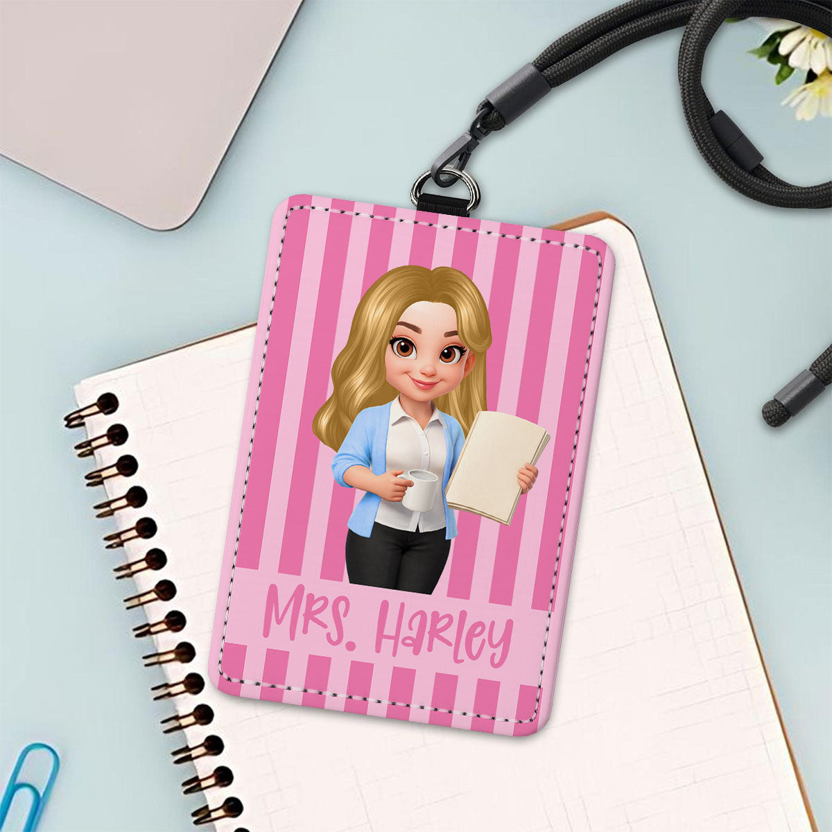Trending Stripe Woman Style Teacher - Personalized ID Badge Holder - Back To School Gift For Teacher