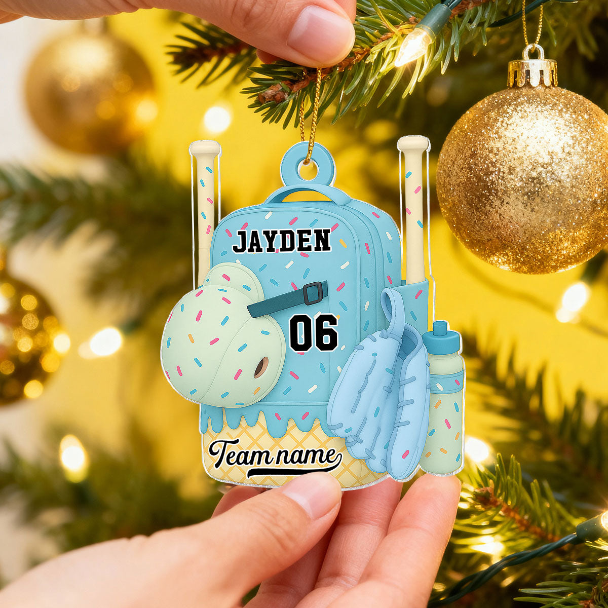 3D Effect Ice Cream Drip Sprinkles Baseball Softball Bag Backpack - Personalized Acrylic Ornament - Gift For Kids, Granddaughter, Grandson, Daughter, Son