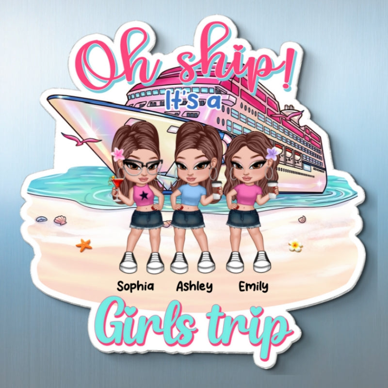 Y2K Cruising Besties On The Beach - Personalized Cruise Cabin Door Magnet - Girls Trip Cruise Trip Keepsake