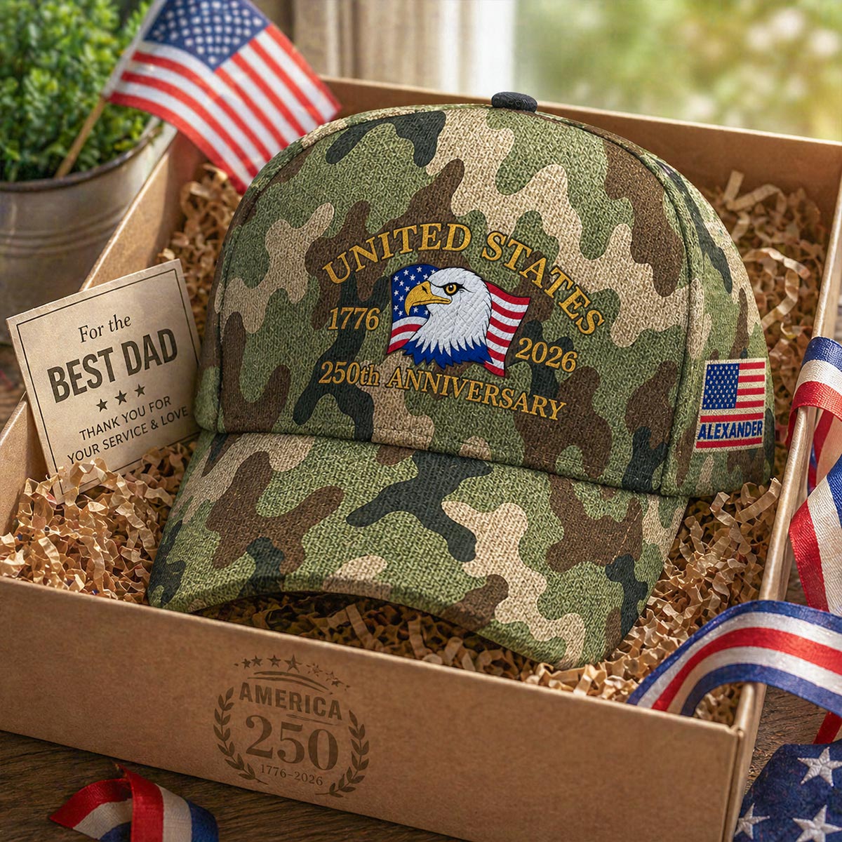 United States 250th Anniversary Eagle Nation Flag Printed Camo Pattern - Personalized Classic Cap