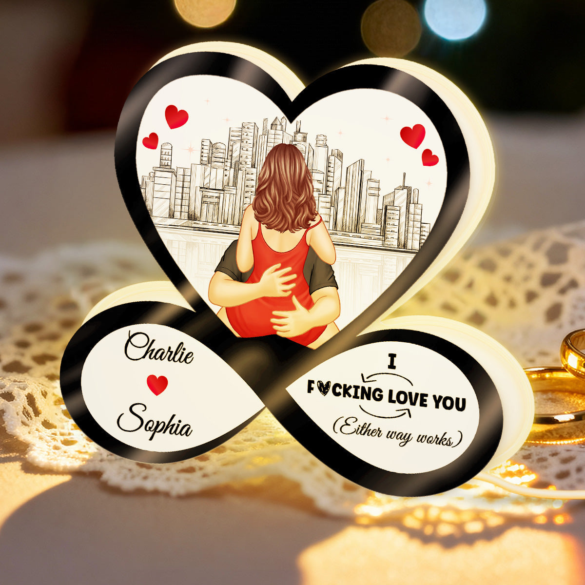 Skyline Infinity Heart Funny Romantic Couple - Personalized Light Box - Gift For Couple