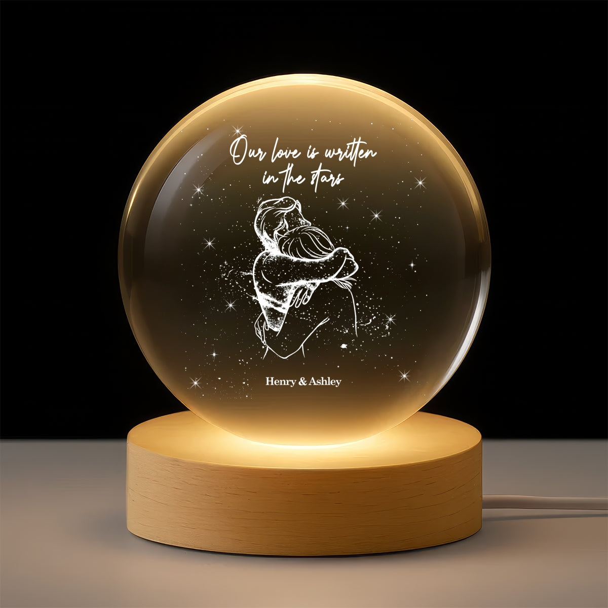 Our Love Written In the Stars Couple Hugging - Personalized Crystal Ball LED Night Light