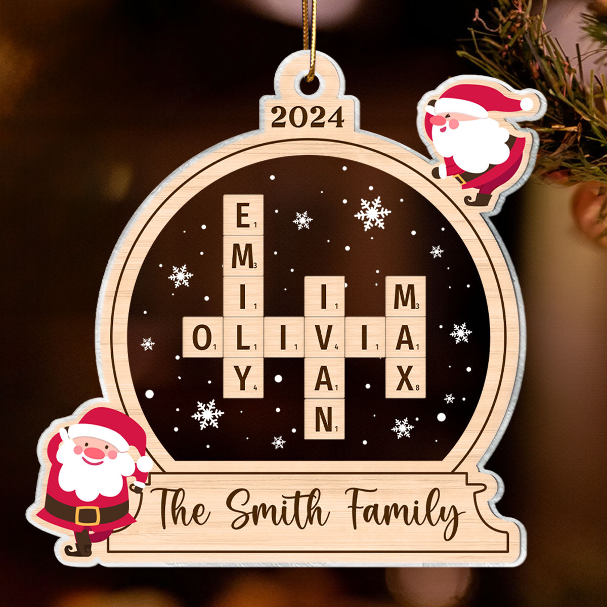 Family Personalized Crossword Ornament, Family Names Puzzle Keepsake, Christmas Tree Decoration, Christmas Gift for Loved Ones