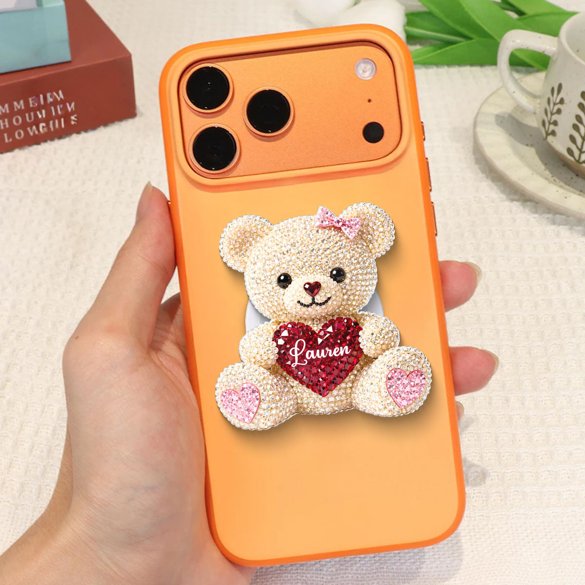 3D Effect Teddy Bear Valentine - Personalized Acrylic Magnetic Phone Grip - Anniversary, Valentine's Day Gift, Gift For Her