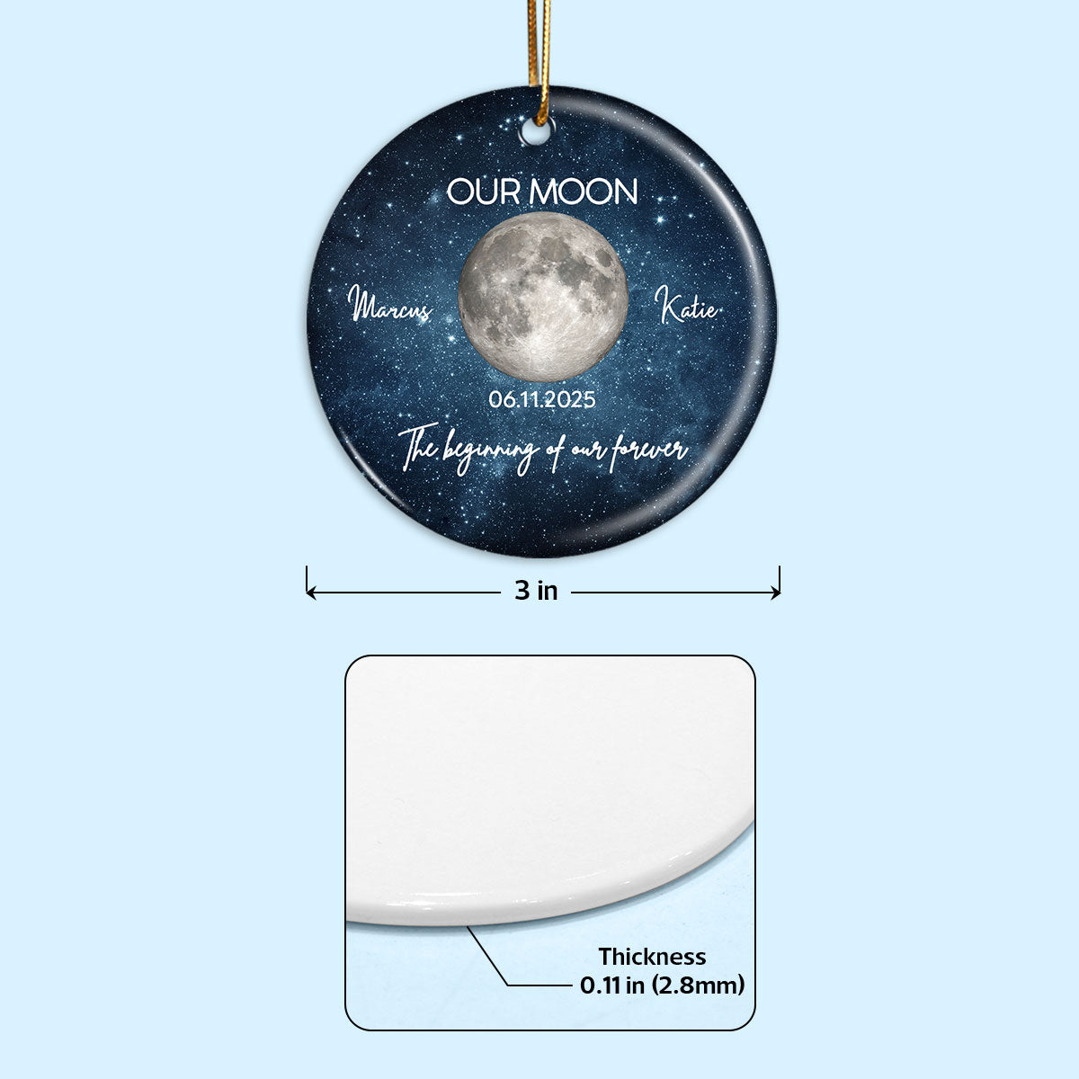 Moon Phase Couple The Beginning Of Our Forever - Personalized Ceramic Ornament - Gift For Couple