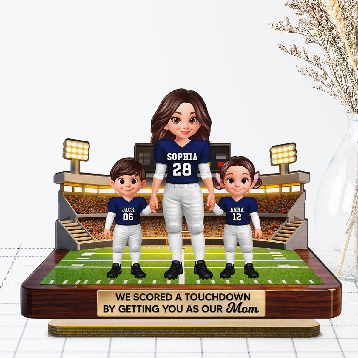 American Football Mom We Scored A Touchdown - Personalized 2-Layered Wooden Plaque - Mother's Day Gift For Mom