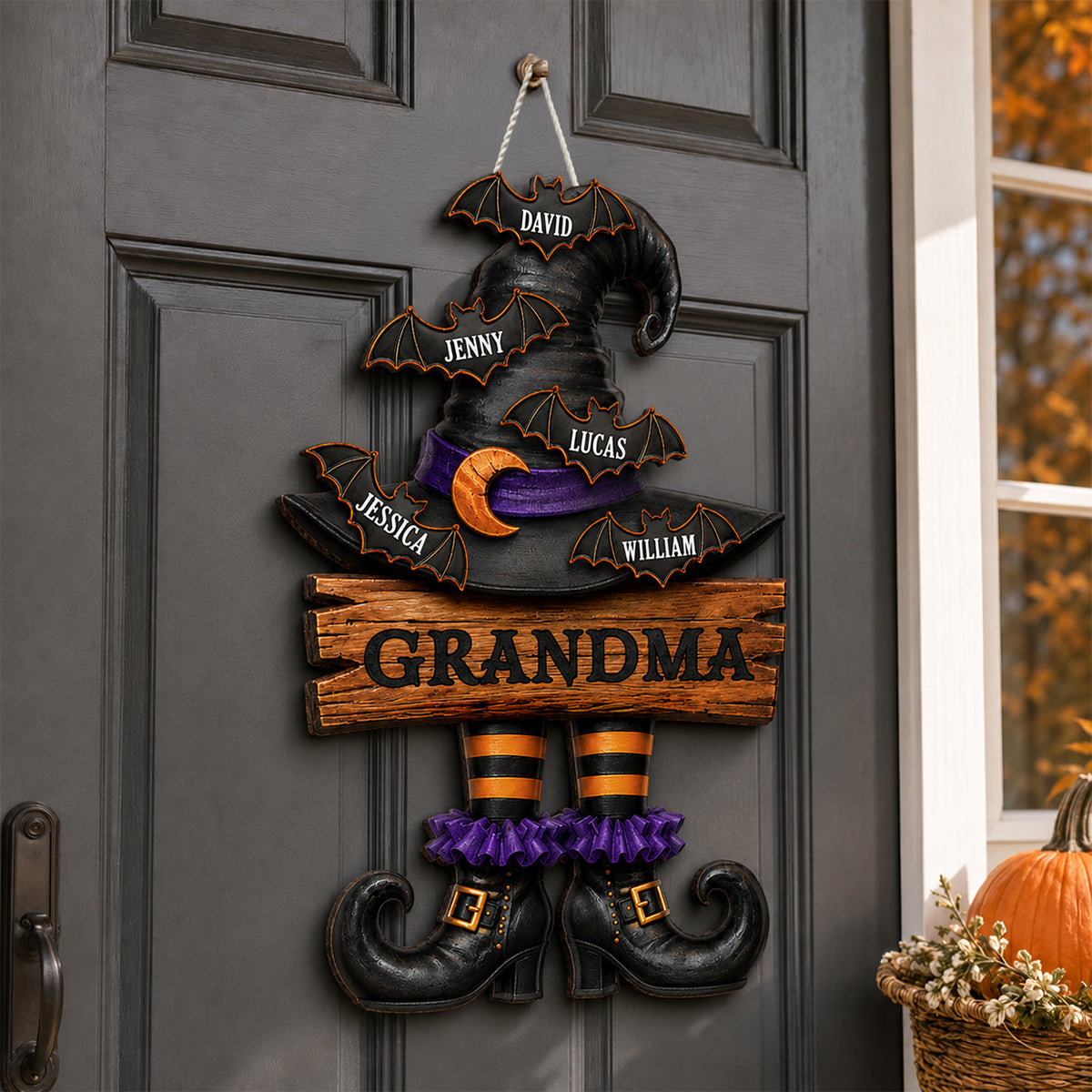 Grandma Witch Hat - Personalized Wooden Door Sign - Halloween Decor for Grandma