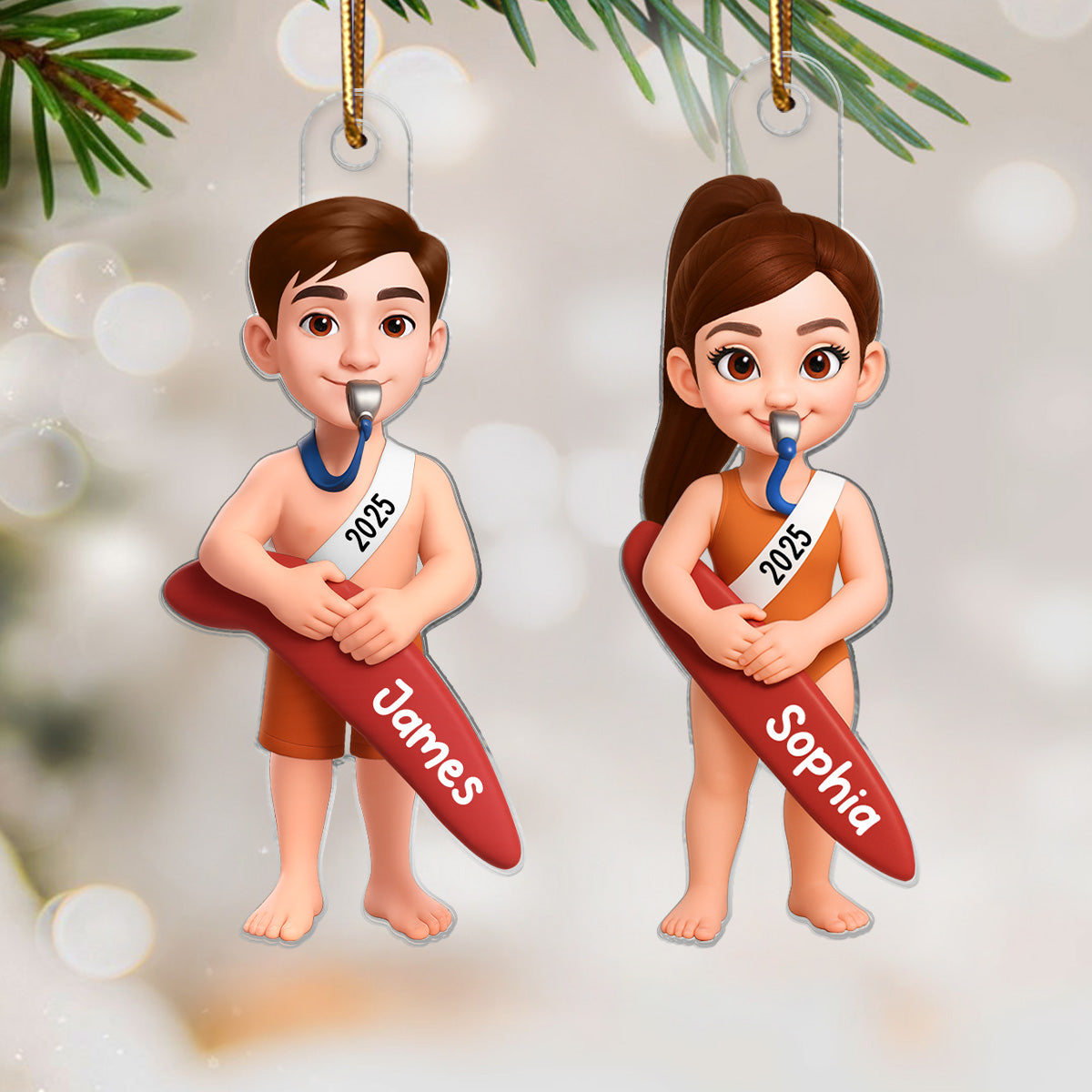 Christmas Boy Girl Lifeguard - Personalized Acrylic Ornament - Gift For Lifeguard, Grandson, Granddaughter