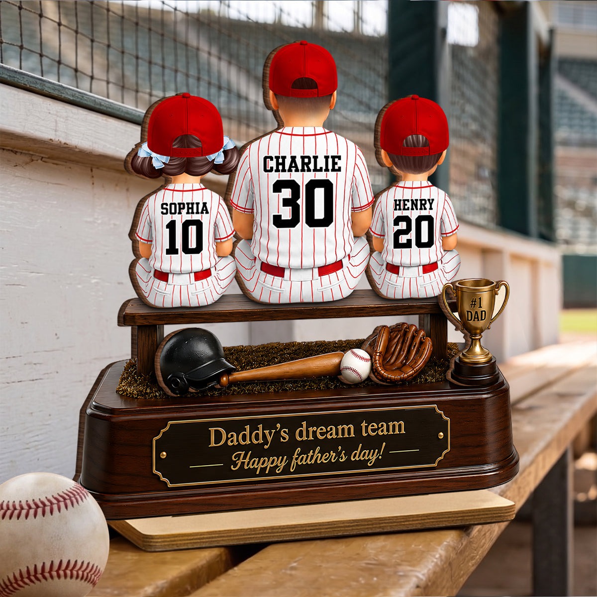 Baseball Daddy's Dream Team - Personalized 2-Layered Wooden Plaque -  Gift for Dad, Husband