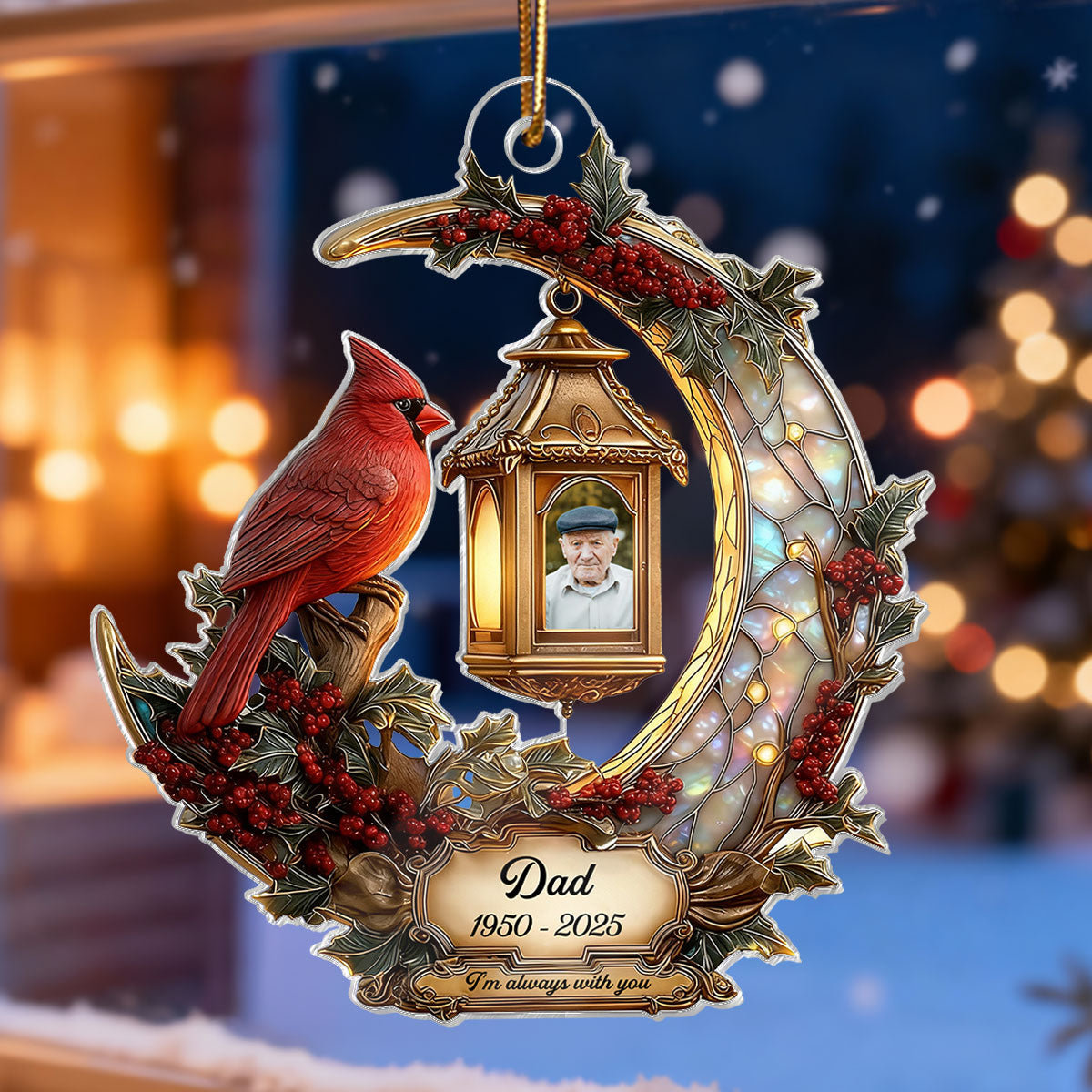 3D Stained Glass Effect Cardinal Memorial - Personalized Acrylic Ornament - Remembrance Gift, Sympathy Gift