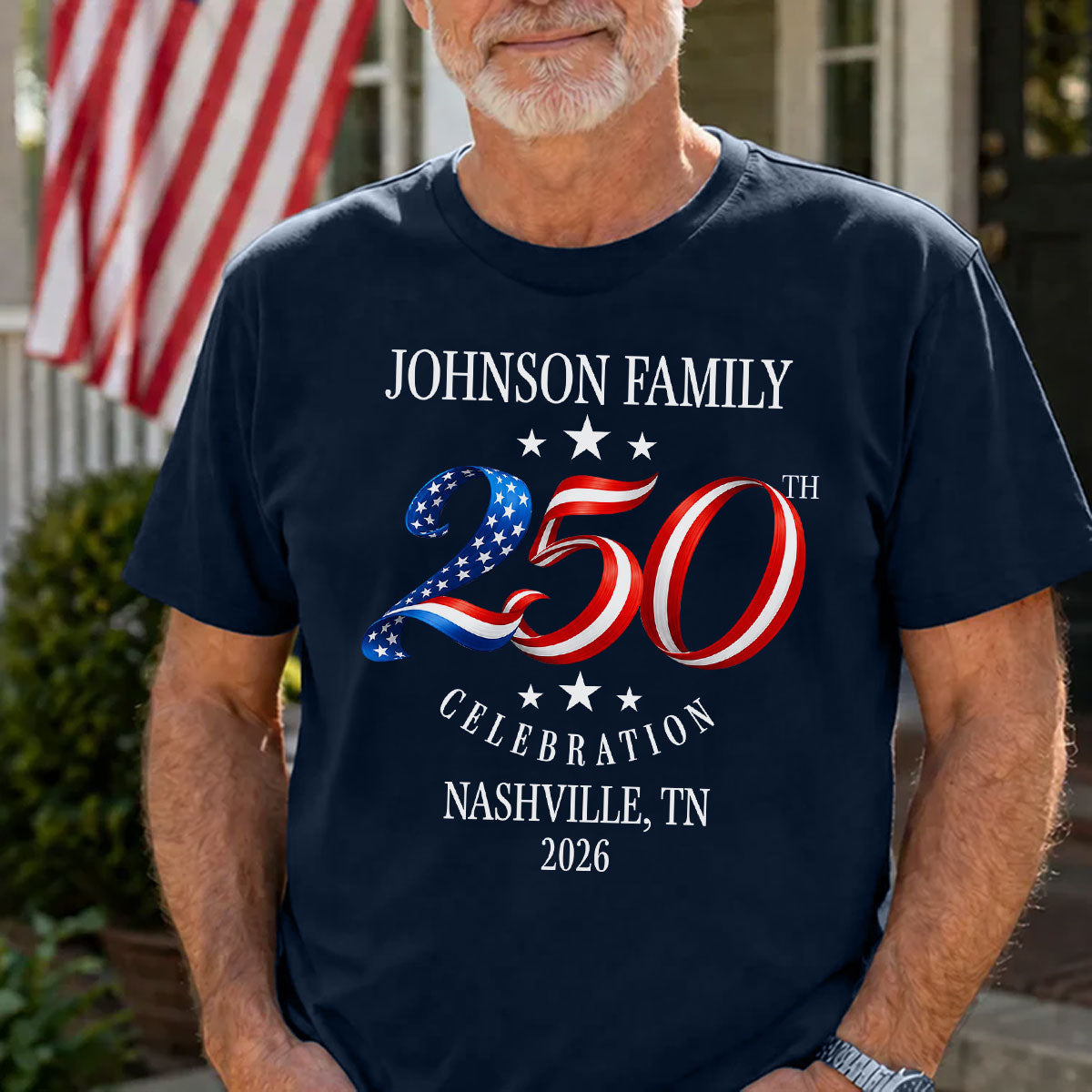 Custom Family American 250th Anniversary 4th of July - Personalized Shirt - Family Matching Patriotic Crew Shirt
