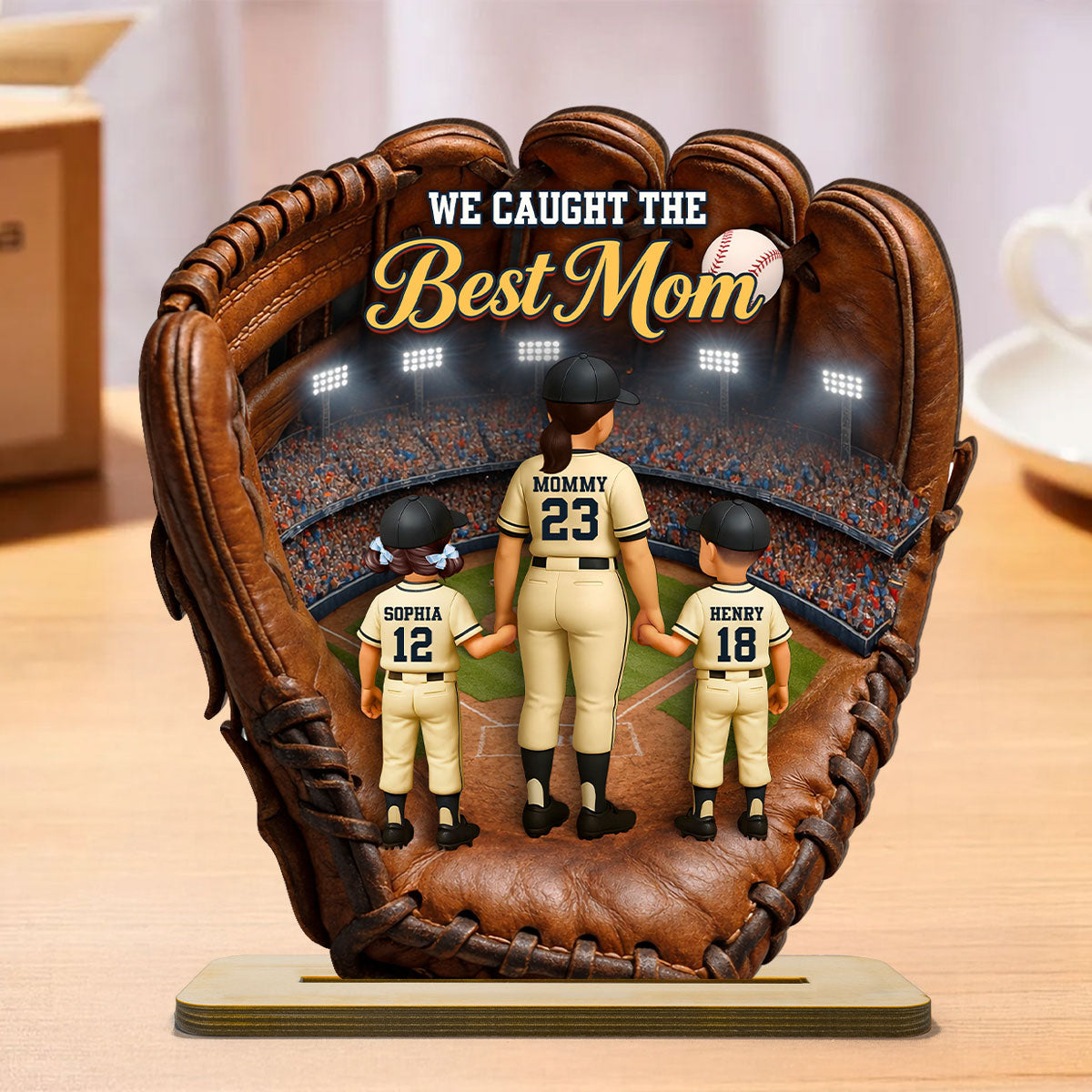 The Home Run Heart Mom Kids - Personalized 2-Layered Wooden Plaque - Gift For Mom