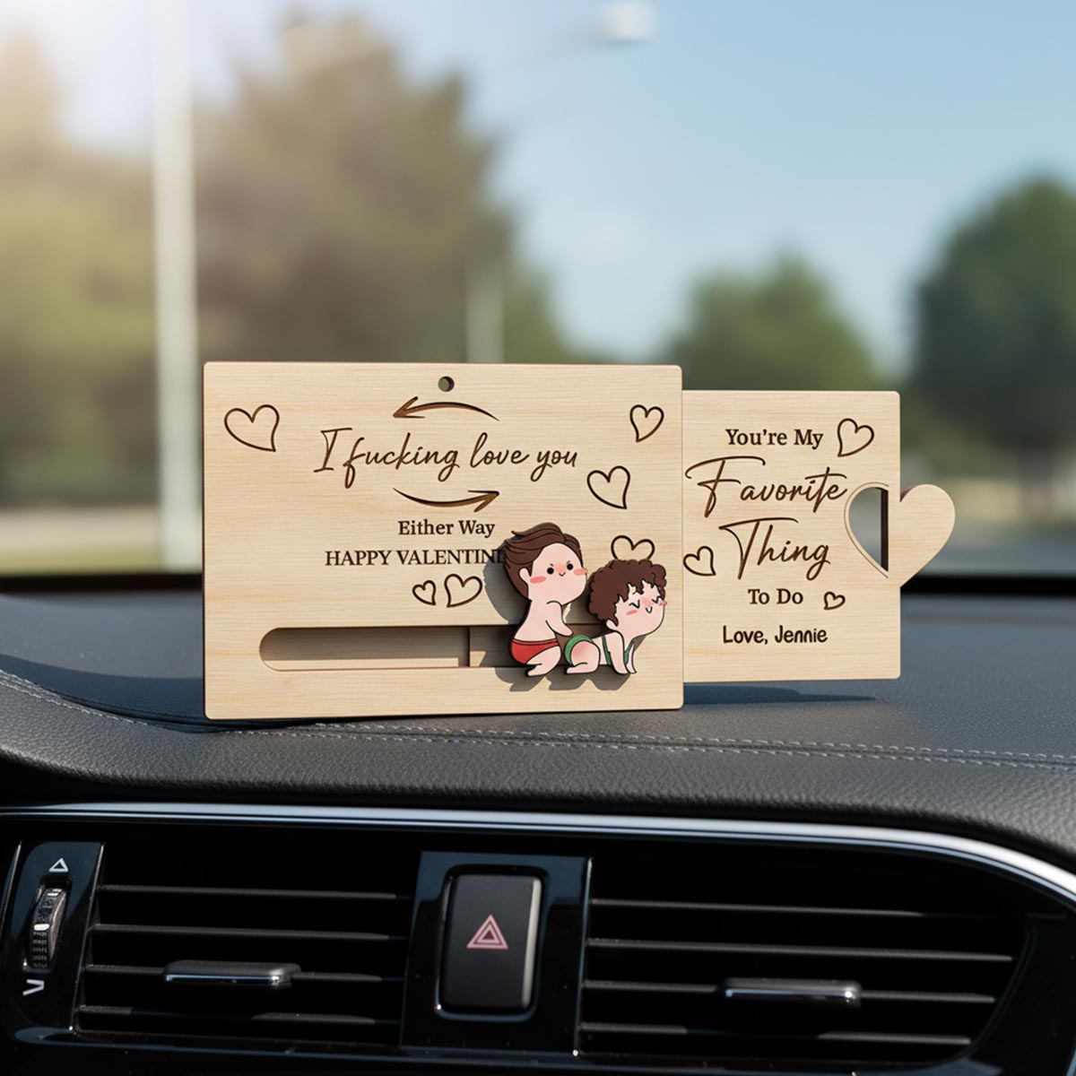 I Fcking Love You Funny Inappropriate Couple Cartoon Style - Personalized Wooden Slider Ornament - Valentine's Day Gift For Him, For Her