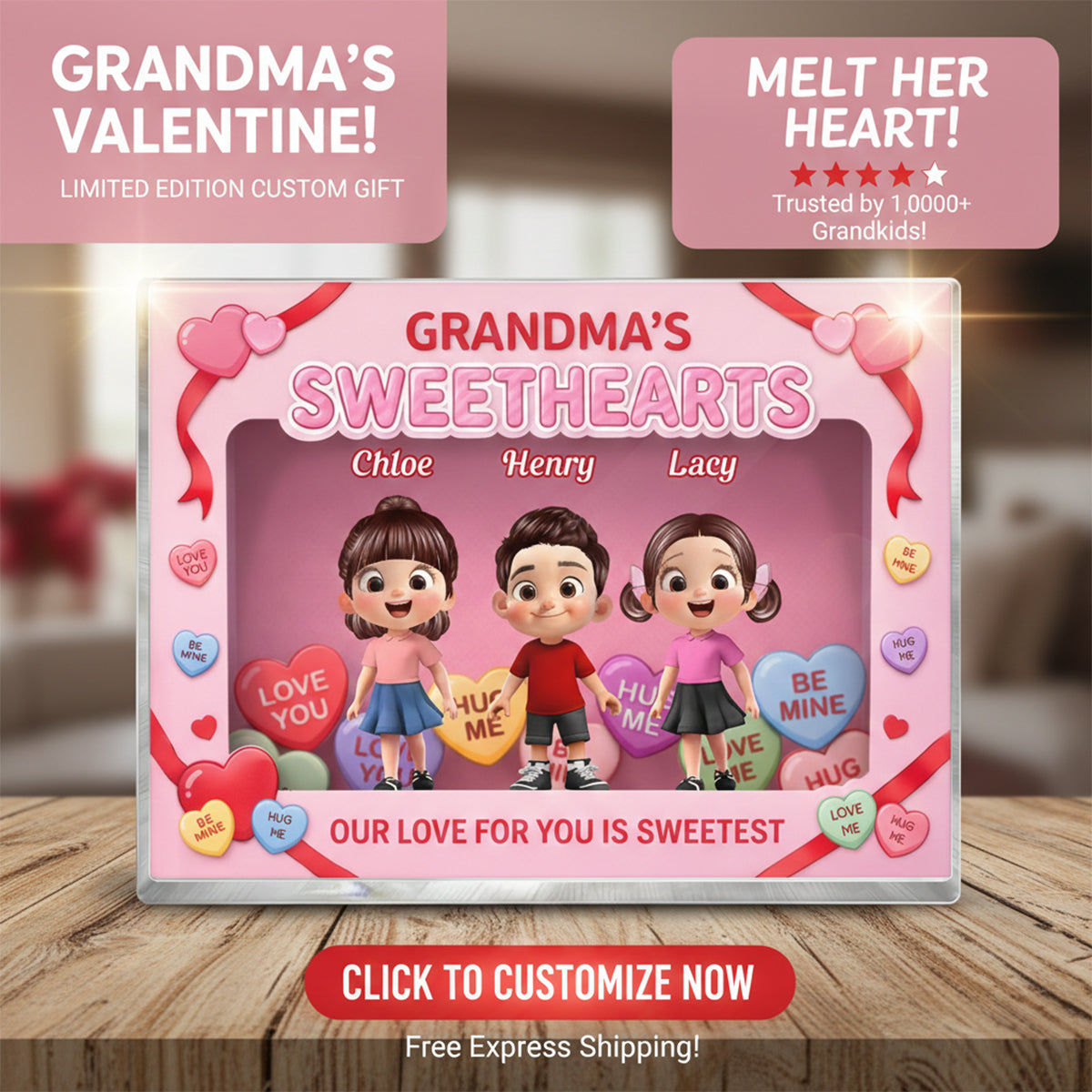 Grandma's Sweethearts Grandkids Toy Box Style 2D Flat - Personalized Acrylic Block Plaque