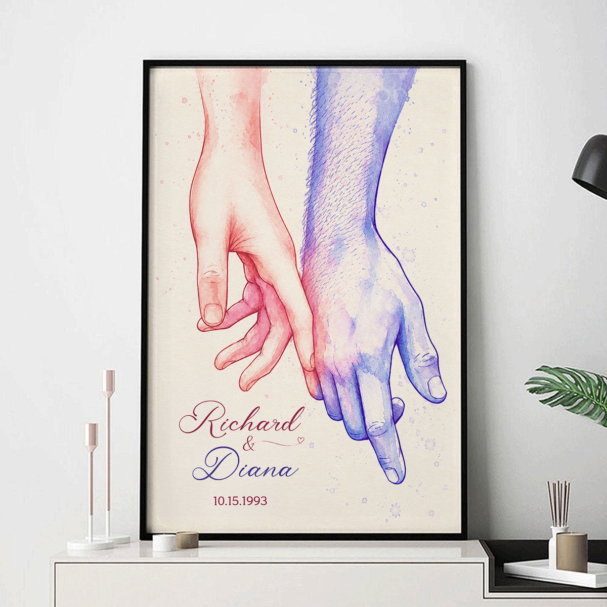 Couple Hands Wall Art - Personalized Poster - Wedding Anniversary Gift for Him, Gift for Her