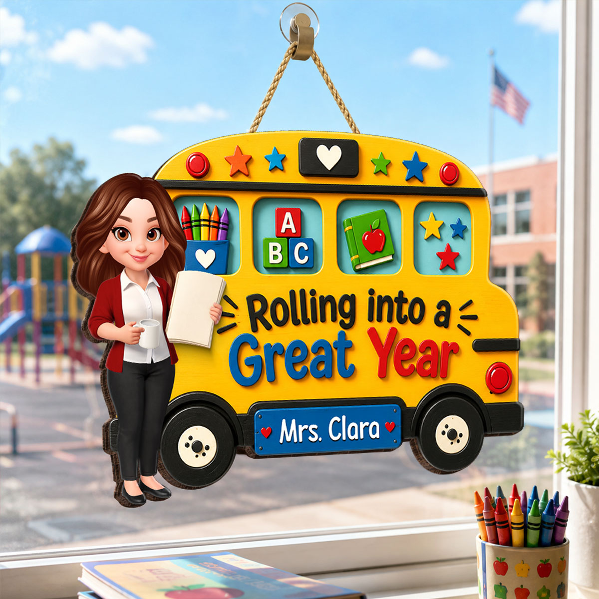 Rolling Into A Great Year Teacher - Personalized Wood Sign - Back To School Gift For Teacher, Classroom Decor