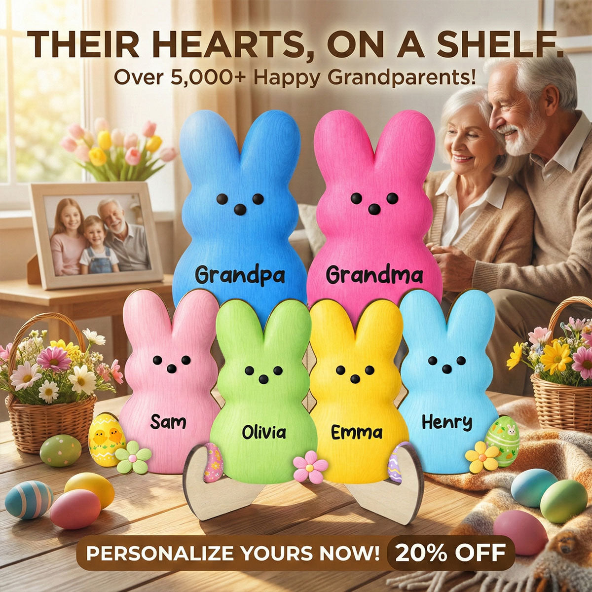 Grandma & Grandpa Little Bunnies Happy Easter - Personalized 2-Layered Wooden Plaque - Gift For Grandparents, Easter Decoration
