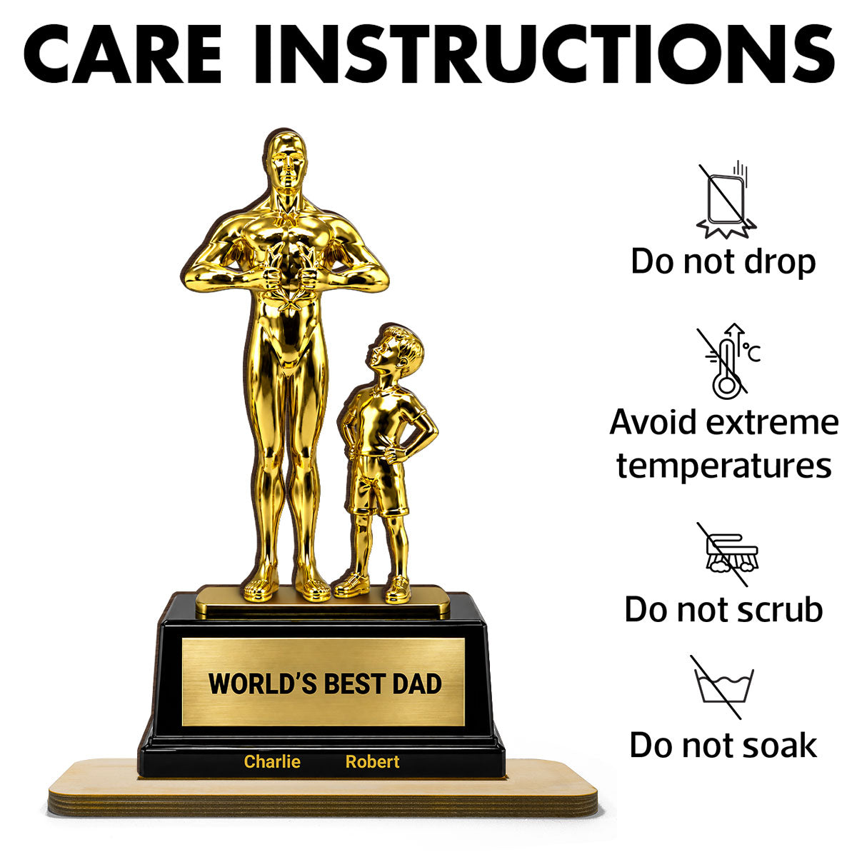 World's Best Dad Trophy - Personalized 2-Layered Wooden Plaque -  Gift for Dad, Husband