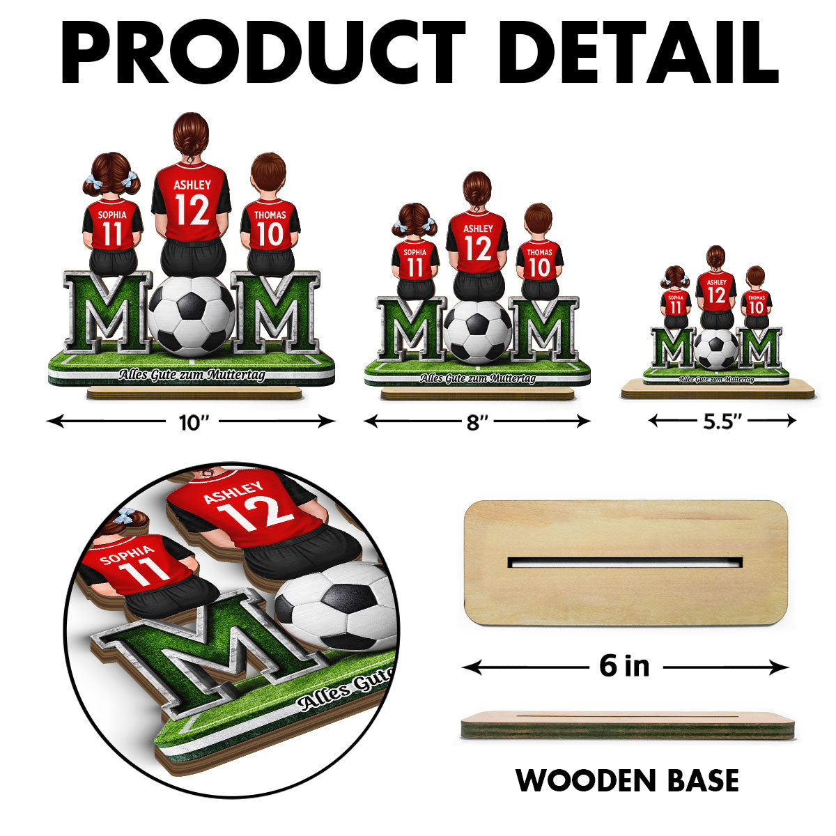 Fußball-Mama mit Kindern – Personalisiertes 2-lagiges Holzschild – Herzliches Geschenk cho Fußball-Mamas & Ehefrauen