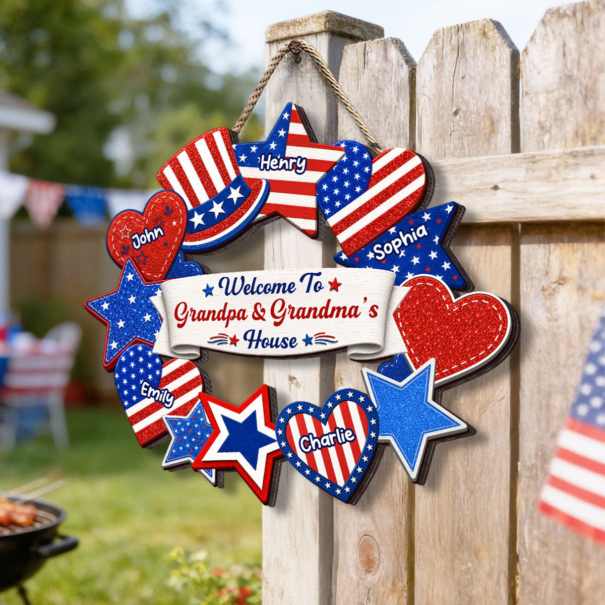 Welcome To Grandpa & Grandma House America 250th Anniversary - Personalized Wood Sign - 4th of July Decoration