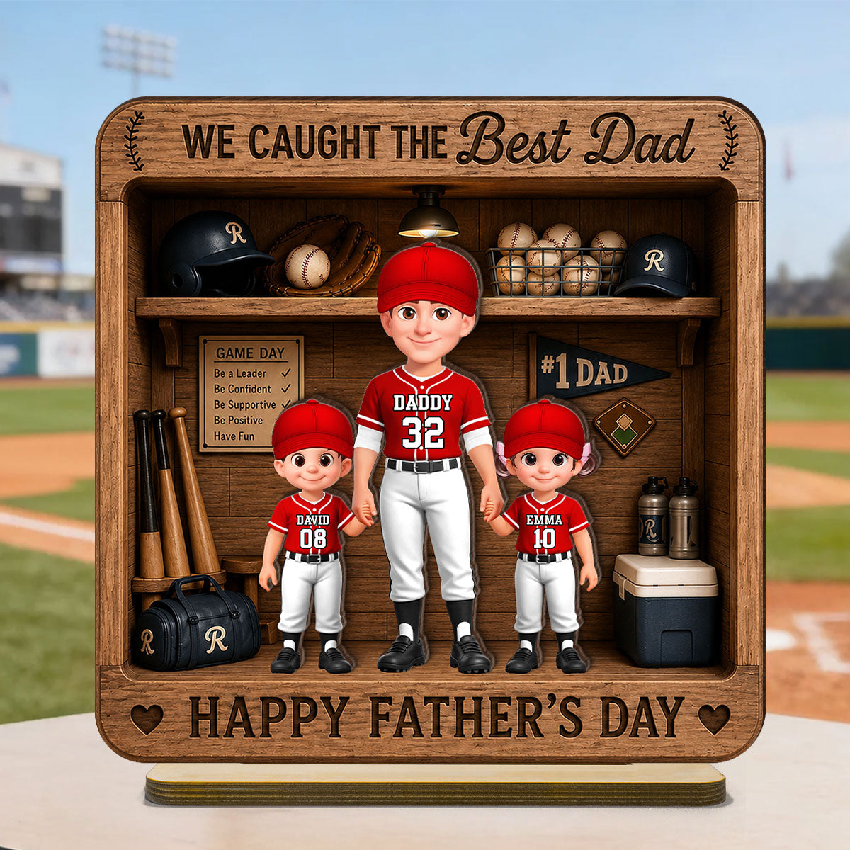Baseball Dad & Kids Locker Room - Personalized 2-Layered Wooden Plaque -  Gift For Dad, Husband