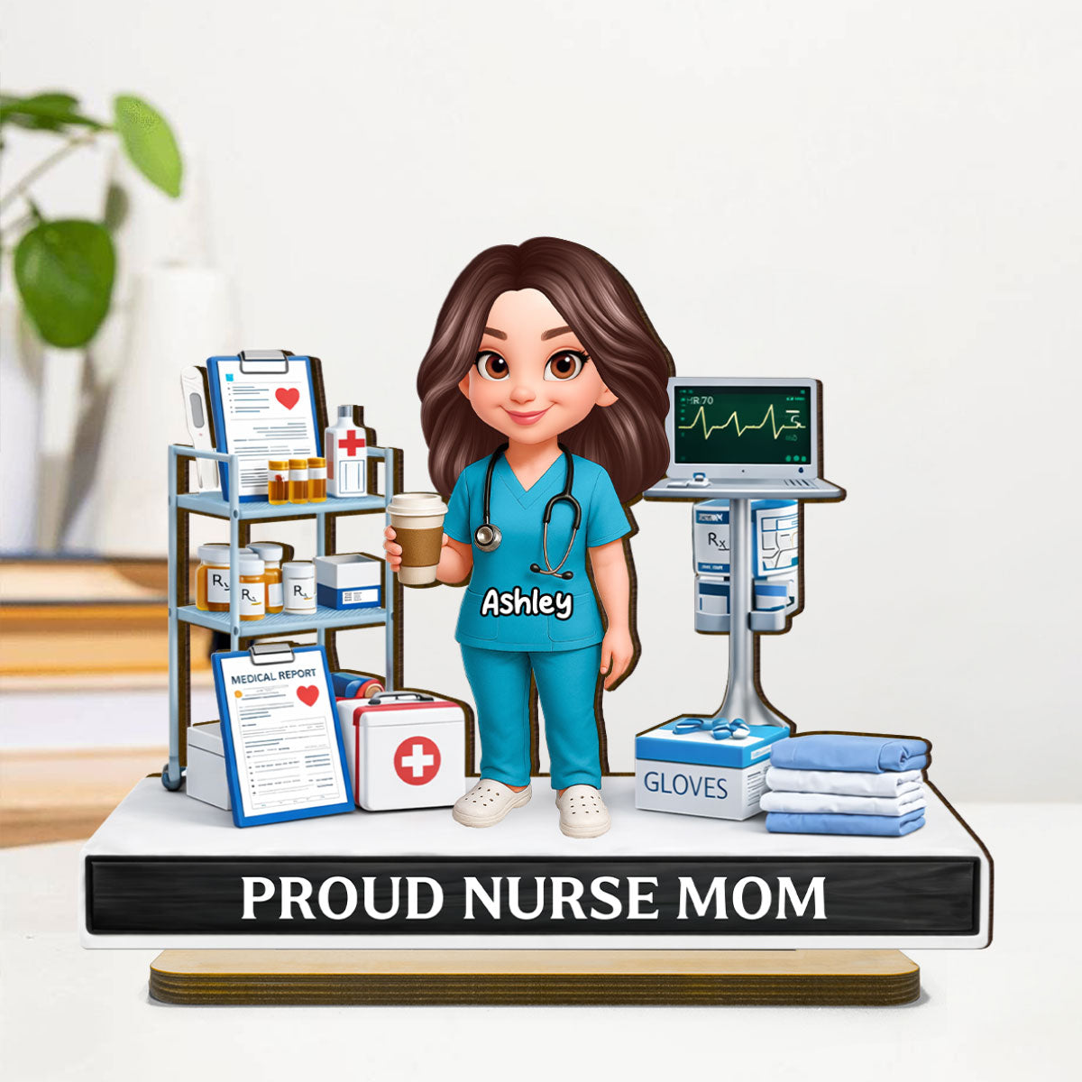 Proud Nurse Mom - Personalized 2-Layered Wooden Plaque - Gift For Mom, Grandma