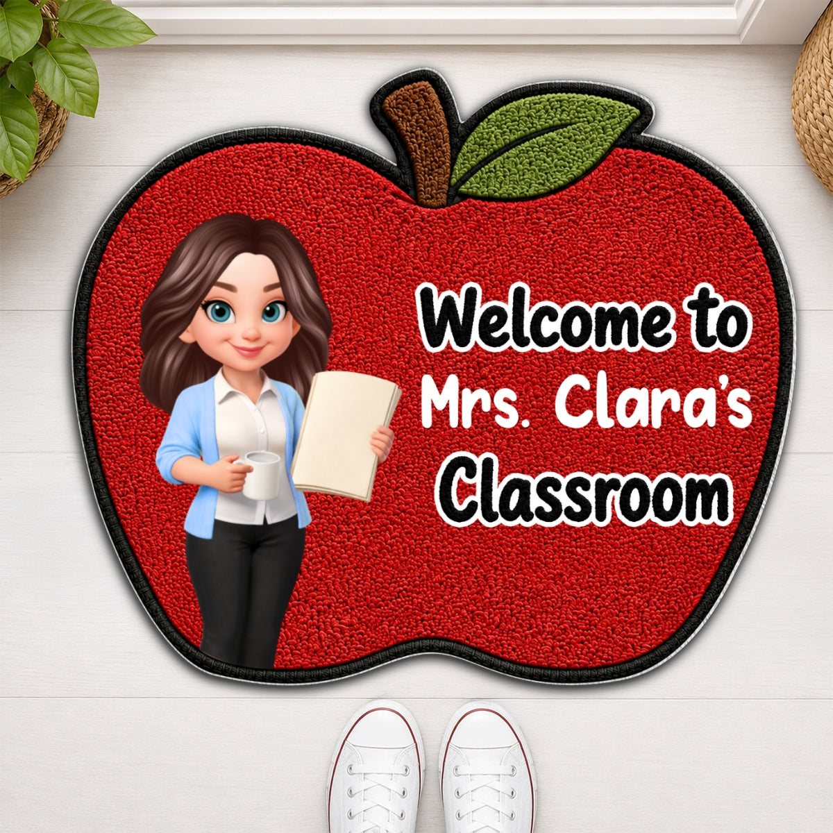 Happy Teacher Apple Welcome To Classroom - Personalized Doormat - Back To School Gift For Teacher, Classroom Decor