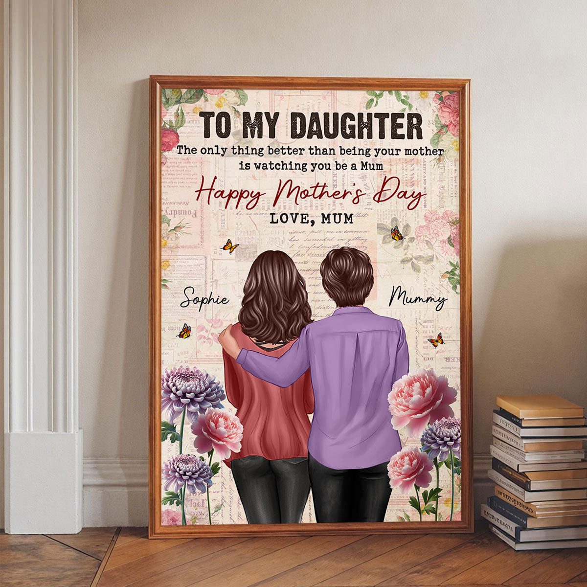 Vintage Floral Newspaper To My Daughter From Mum Birth Month Flower - Personalised Poster