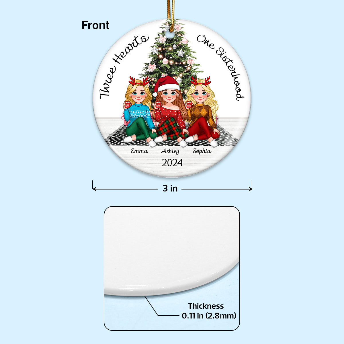 Sisterhood Animated Besties Christmas Personalized Ceramic Ornament