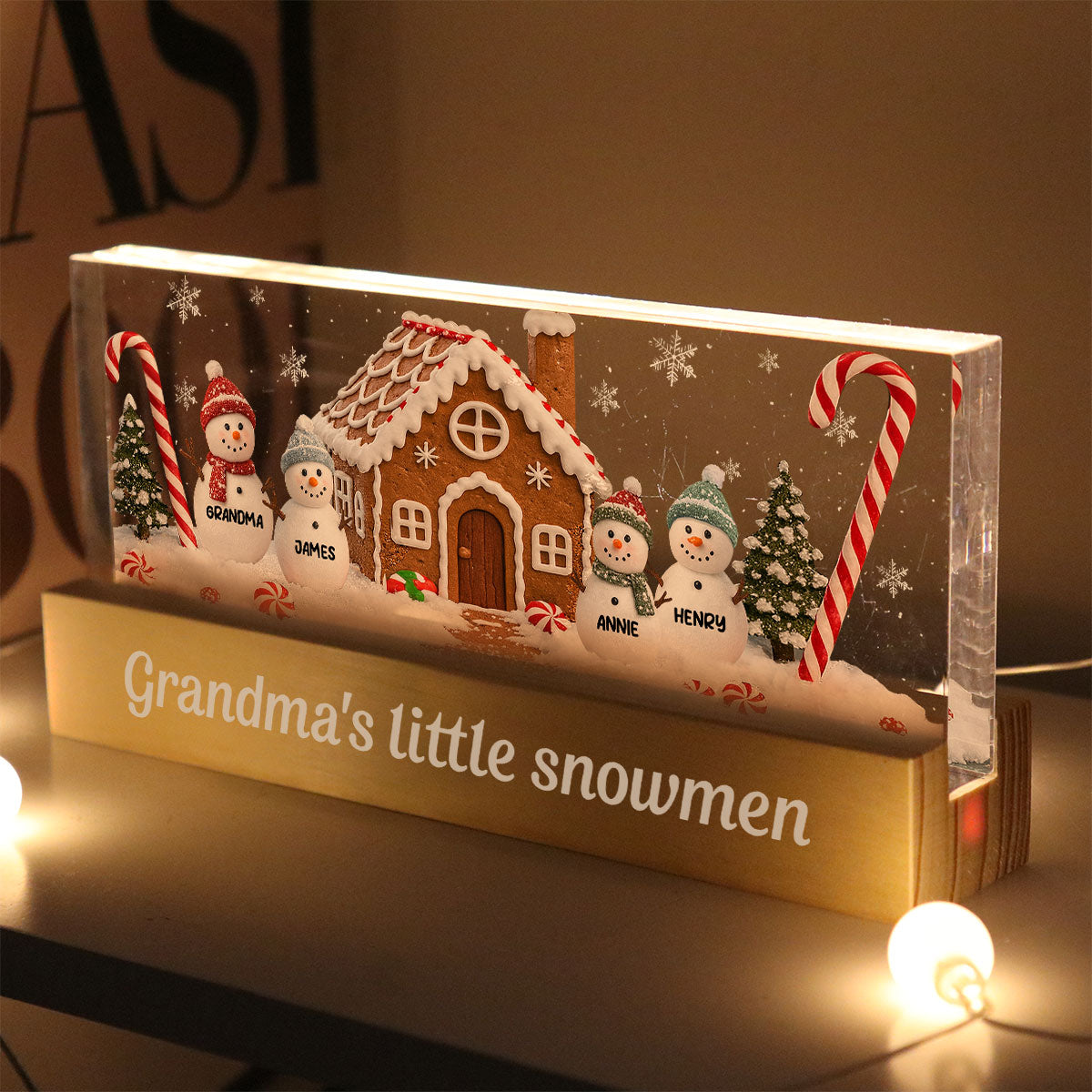 3D Effect Grandma's Little Snowmen In Snow - Personalized Acrylic Block LED Night Light - Christmas Decor For Grandma, Family