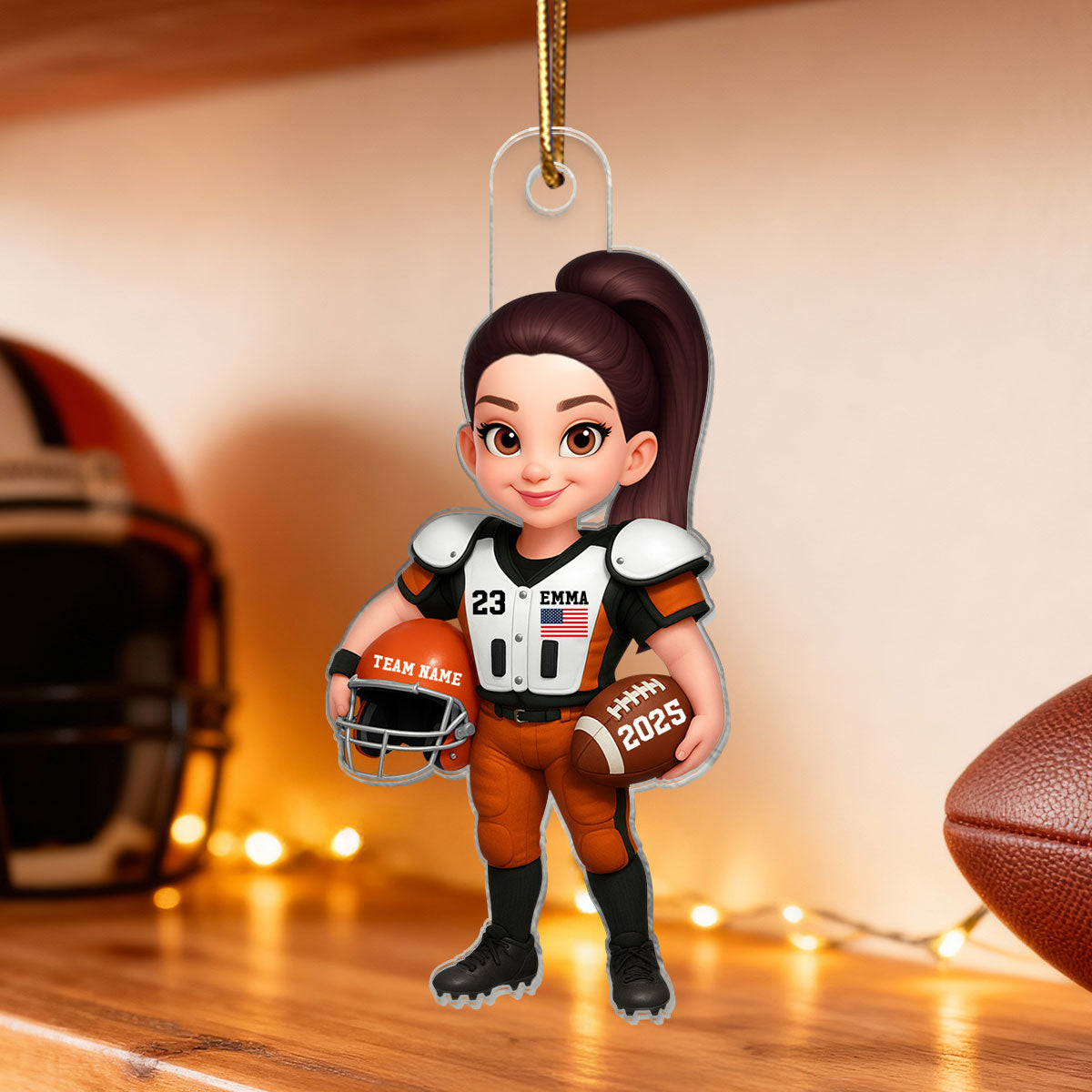 3D Effect Proud American Football Player Female Male - Personalized Acrylic Ornament - Gift For Football Lovers, Granddaughter, Daughter, Wife