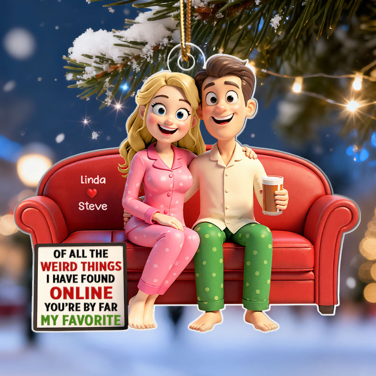 Of All the Weird Things Cartoon Couple - Personalized Acrylic Ornament - Christmas Gift for him, Gift for her