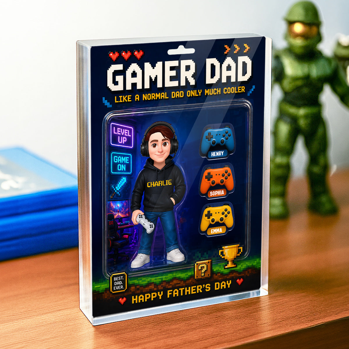 Gamer Dad More Cooler - Personalized Acrylic Block Plaque -  Gift For Gamer Dad, Husband