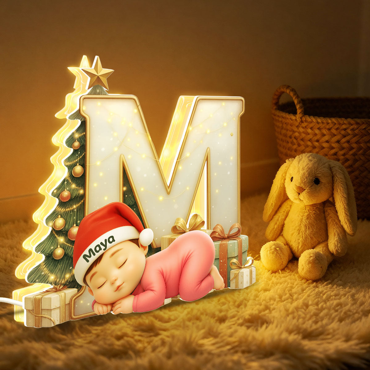 Baby Sleeping Initial Letter Nursery Lamp - Personalized Light Box - Christmas Gift for Grandkids, Baby, Newborn