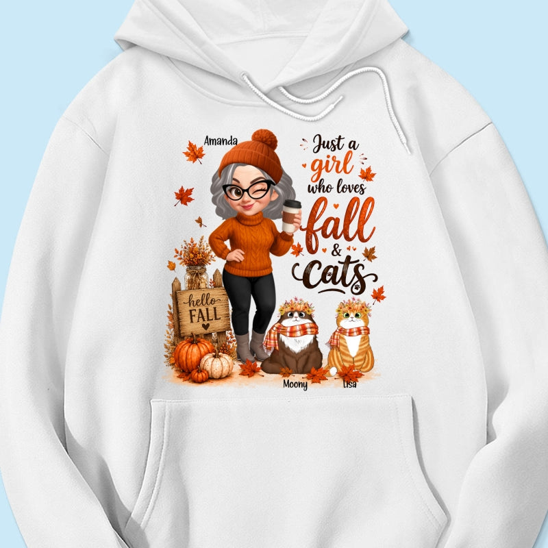 Just a Girl Who Loves Fall & Cats - Personalized Shirt - Cozy Fall Shirt for Cat Moms