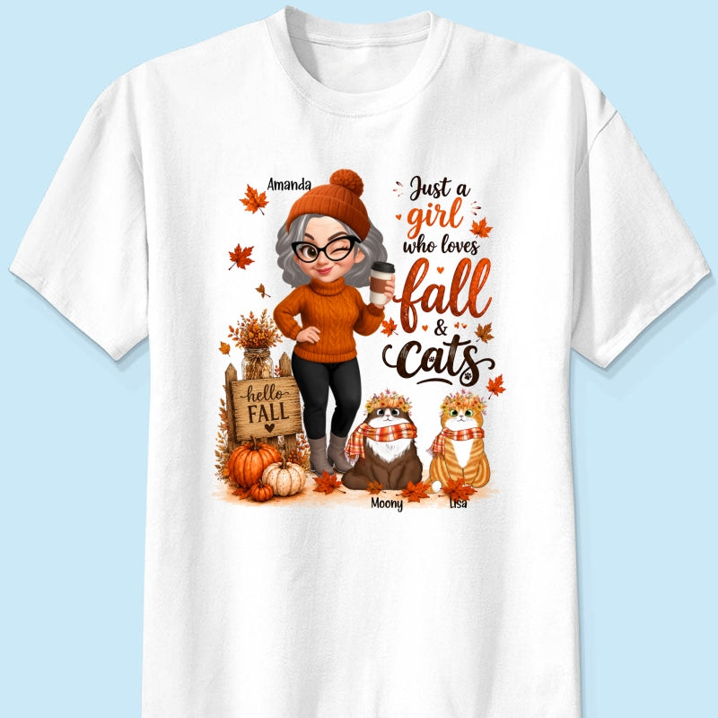 Just a Girl Who Loves Fall & Cats - Personalized Shirt - Cozy Fall Shirt for Cat Moms