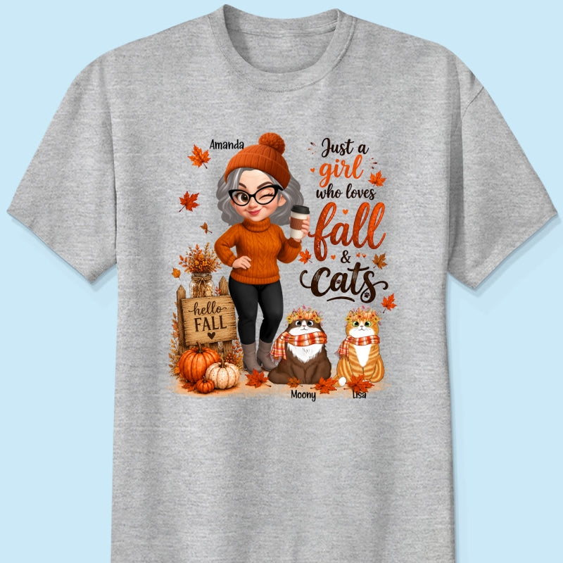 Just a Girl Who Loves Fall & Cats - Personalized Shirt - Cozy Fall Shirt for Cat Moms