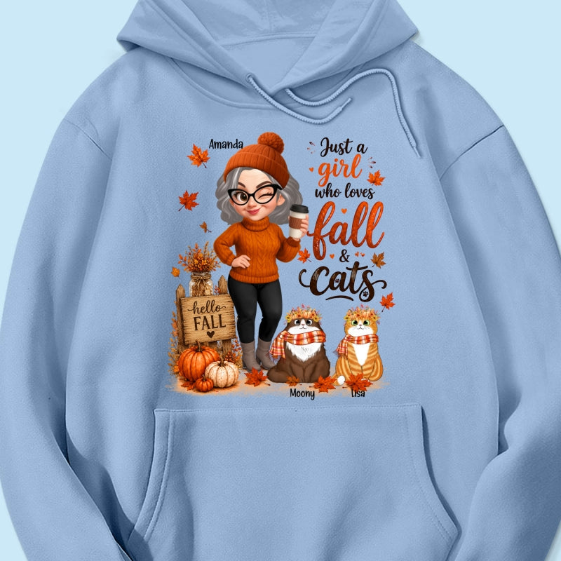 Just a Girl Who Loves Fall & Cats - Personalized Shirt - Cozy Fall Shirt for Cat Moms