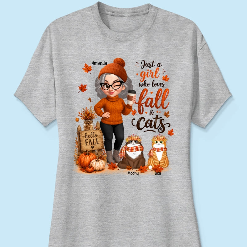 Just a Girl Who Loves Fall & Cats - Personalized Shirt - Cozy Fall Shirt for Cat Moms